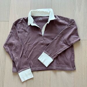 American Eagle Aerie Small Purple and White Collared Long Sleeve Shirt